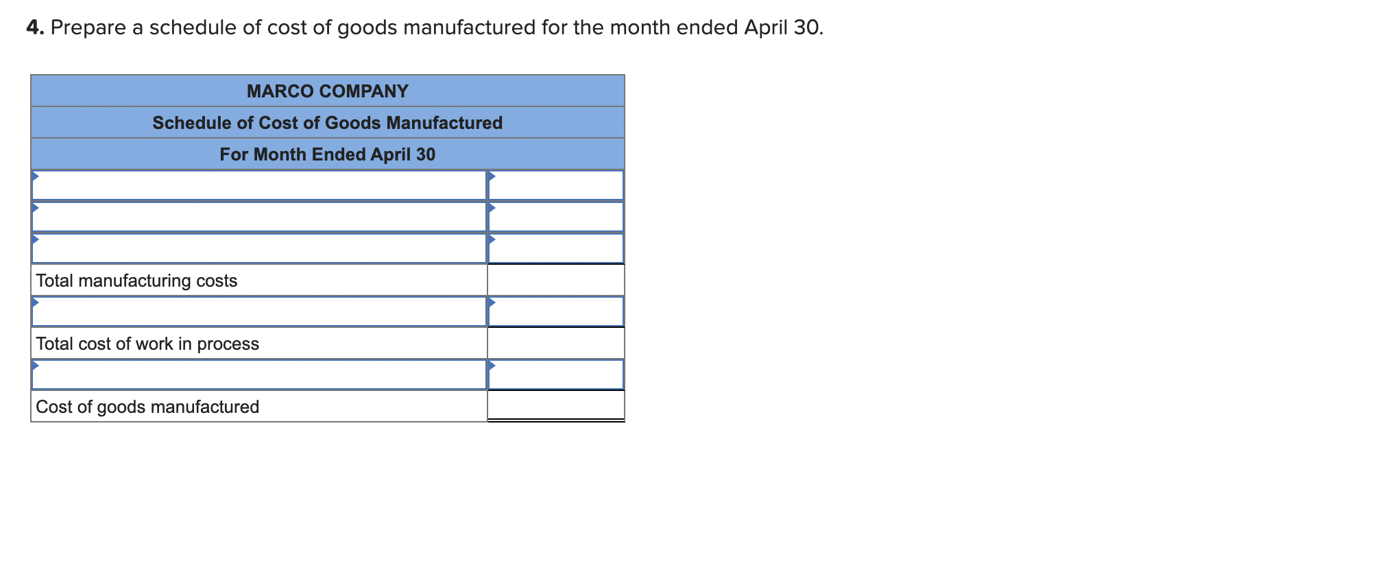jobs worked on in April. 0.75 points Job 306 Job 307 Job