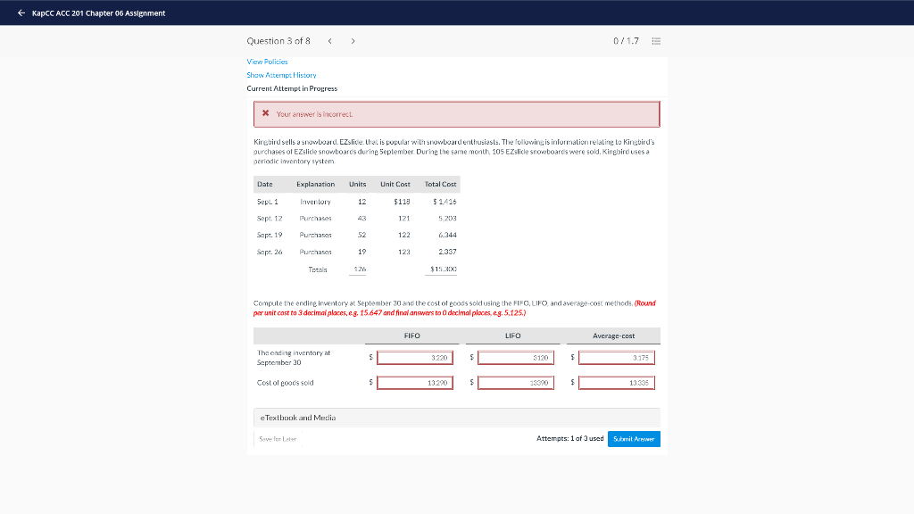  please answer KapCC ACC 201 Chapter 06 Assignment Question 3 of