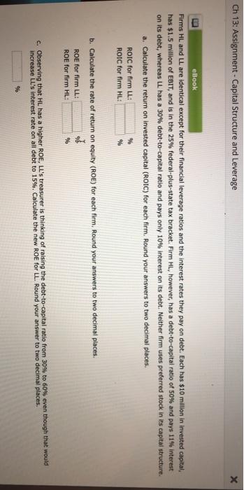  Ch 13: Assignment - Capital Structure and Leverage eBook Firms HL