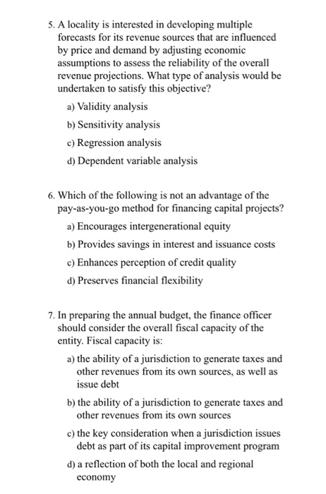  5. A locality is interested in developing multiple forecasts for its
