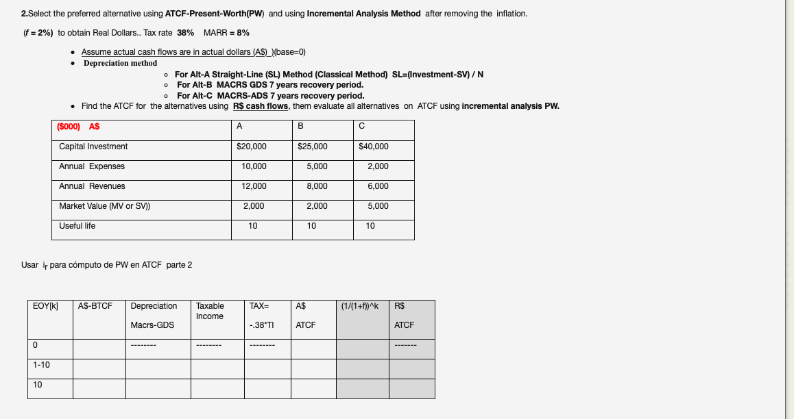 Remove Inflation (A$ to R$) ATCF in R$ 2. Select the preferred