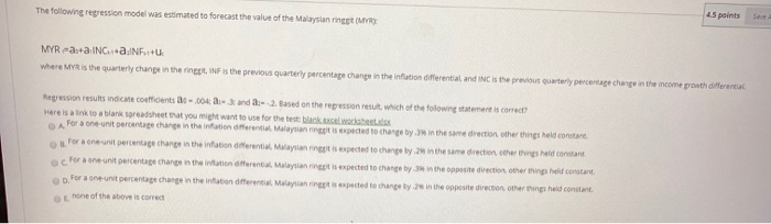 The following regression model was estimated to forecast the value of