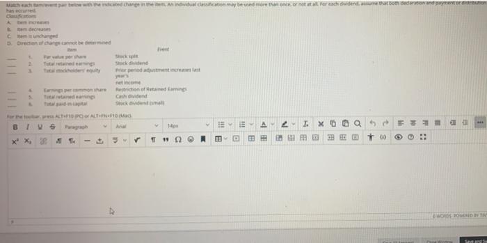 instructions: Match each item/ even pair below with the indicated change