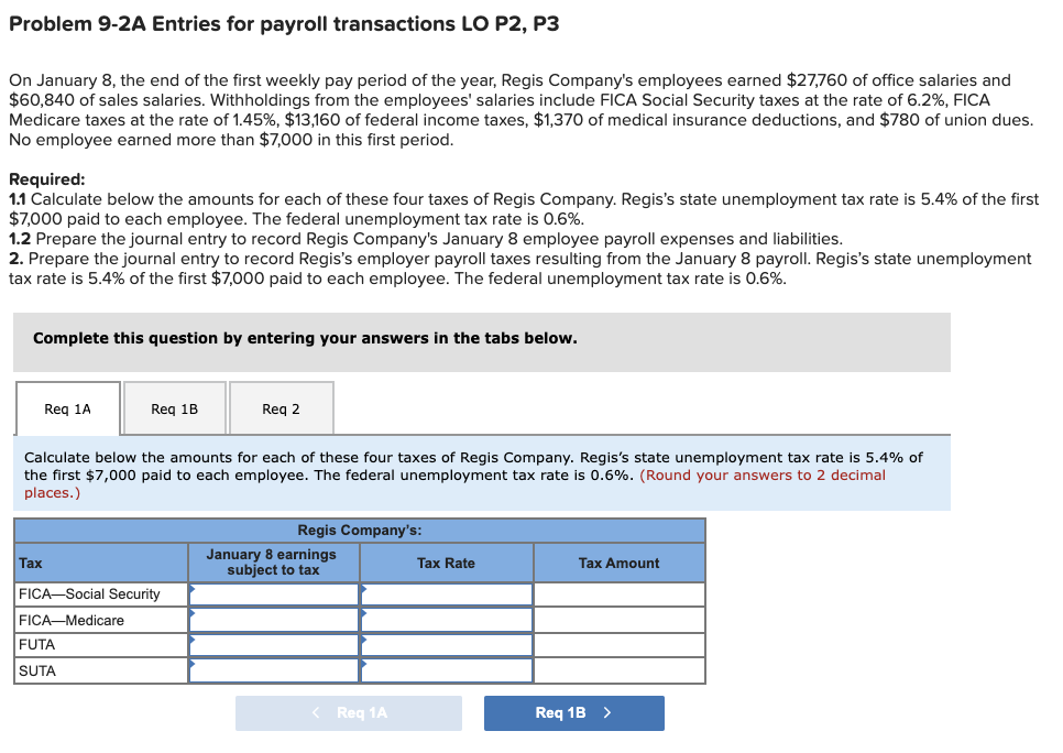 Problem 9-2A Entries for payroll transactions LO P2, P3 On January