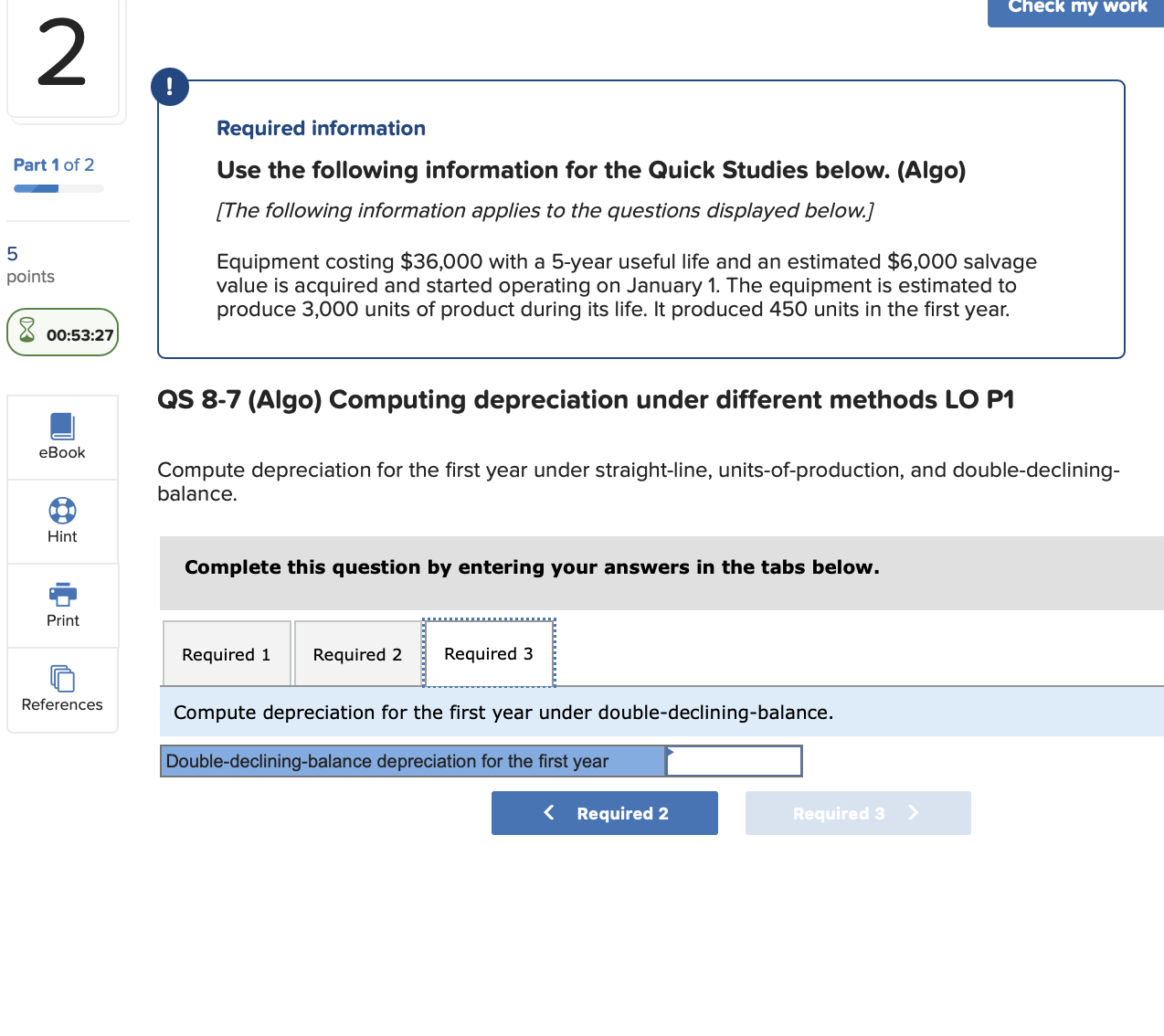 $36,000 with a 5-year useful life and an estimated $6,000 salvage value
