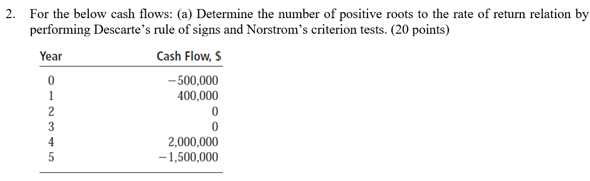 2. For the below cash flows: (a) Determine the number of