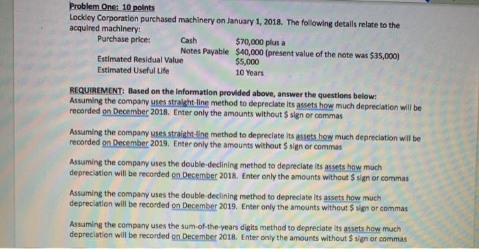 Please answer quickly! WILL GIVE THUMBS UP Problem One: 10 points Lockley