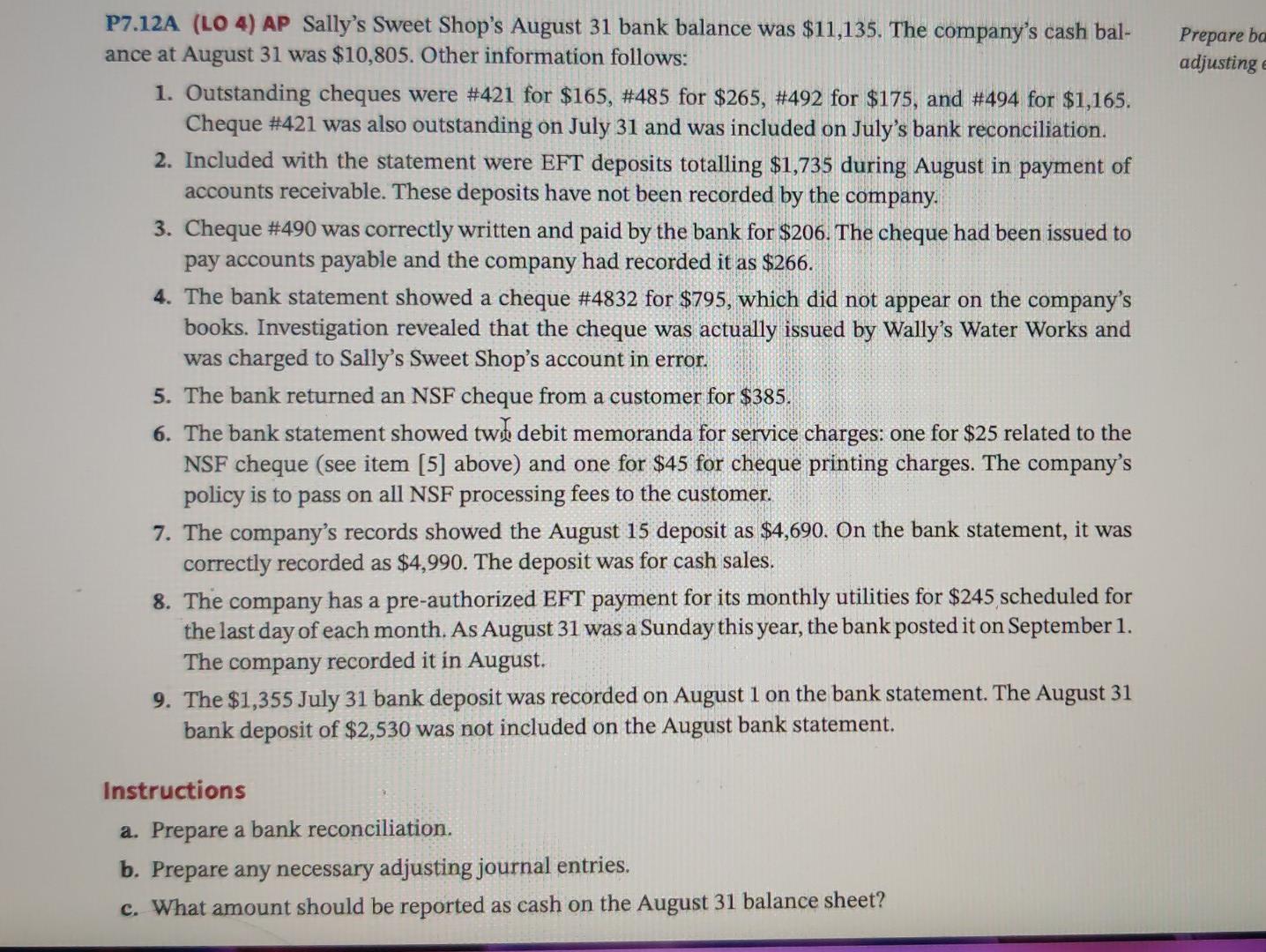  do part a b c Prepare ba adjusting P7.12A (LO 4)