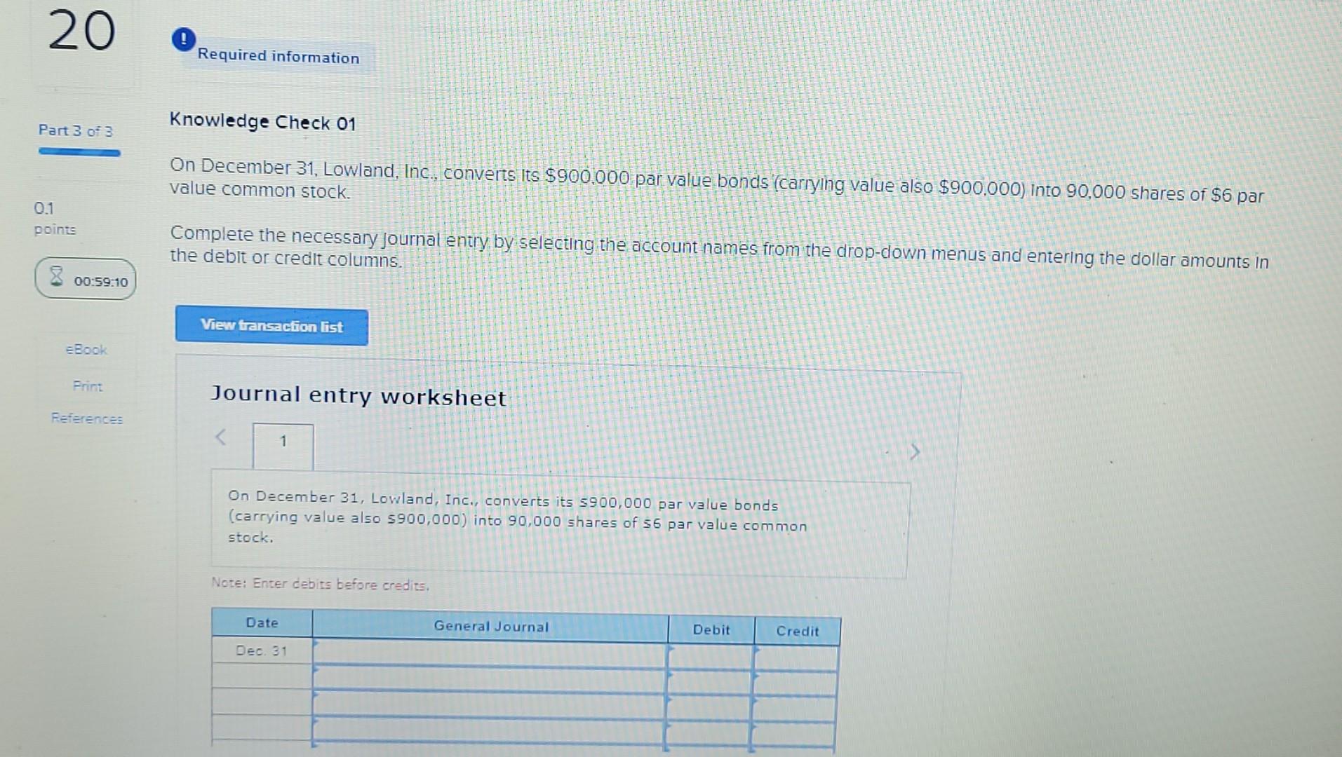 Acct help 20 Required information Knowledge Check 01 Part 3 013 On