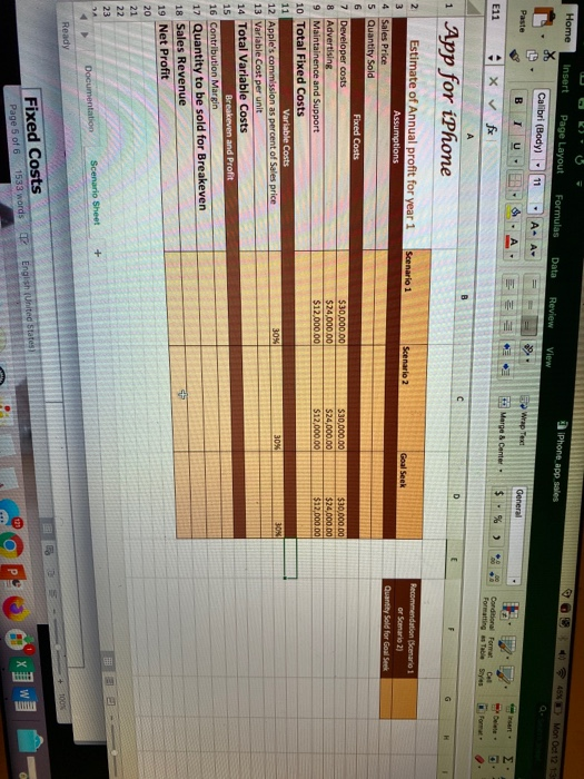 making a speadsheet exactly like the one presented Home Insert Page