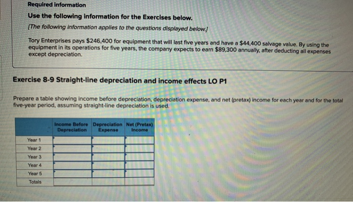  Required information Use the following information for the Exercises below. (The