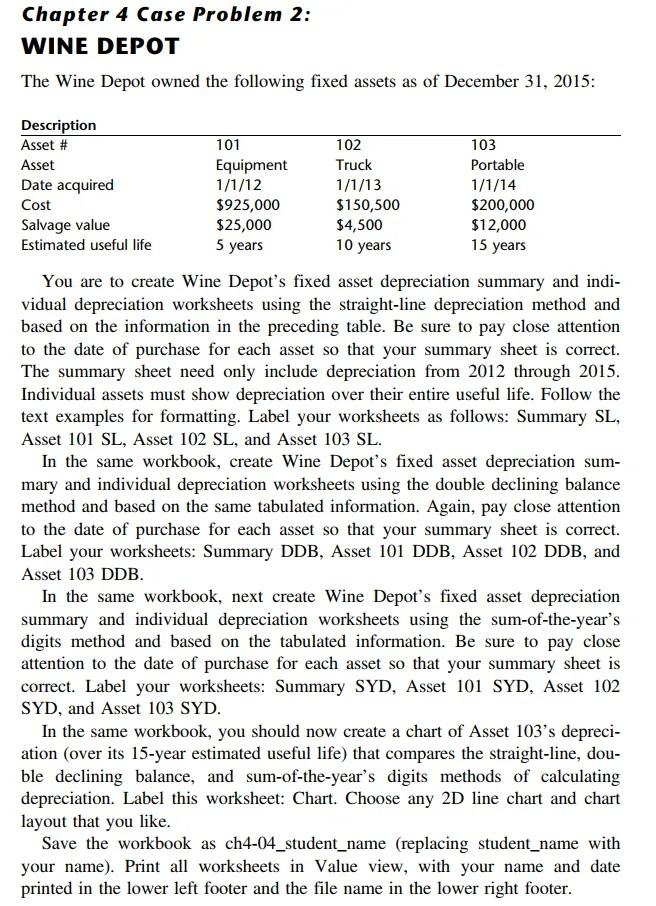 Chapter 4 Case Problem 2: WINE DEPOT The Wine Depot owned