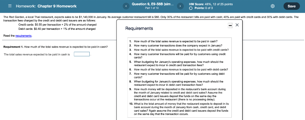  = Homework: Chapter 9 Homework Question 9, E9-58B (sim... Part 1