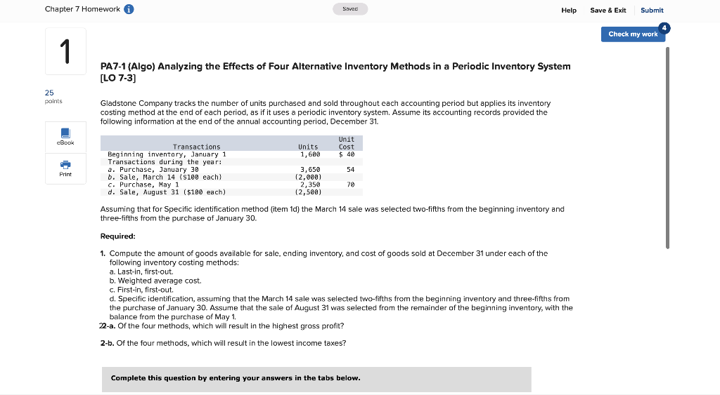  Chapter 7 Homework Saved Help Save & Exit & Submit Check