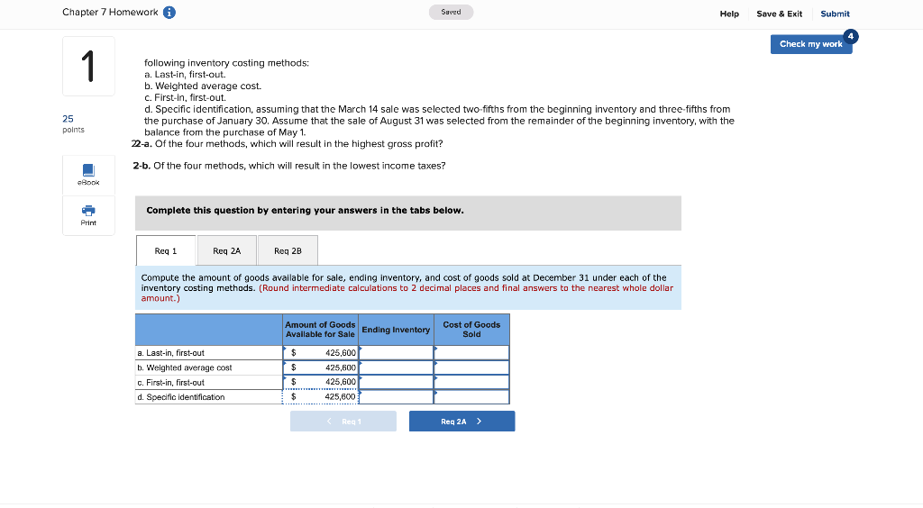 my work 1 PA7-1 (Algo) Analyzing the Effects of Four Alternative Inventory