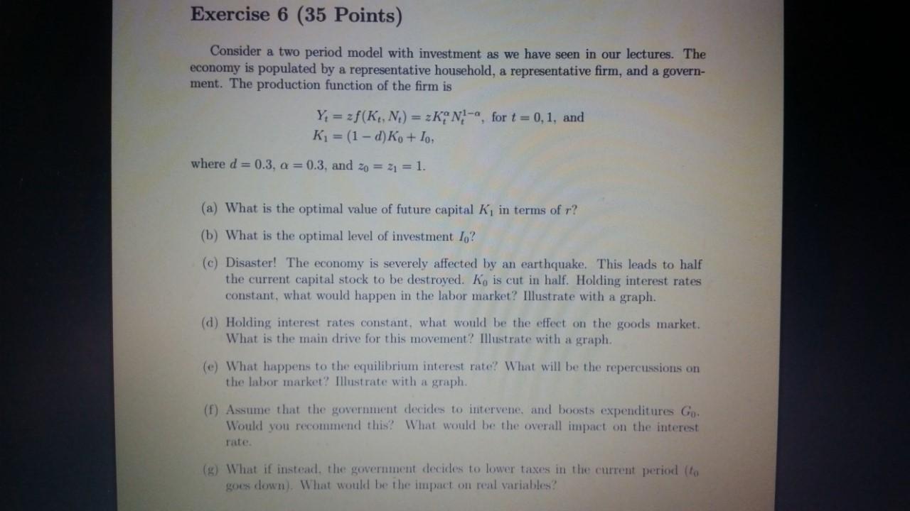  Exercise 6 (35 Points) Consider a two period model with investment