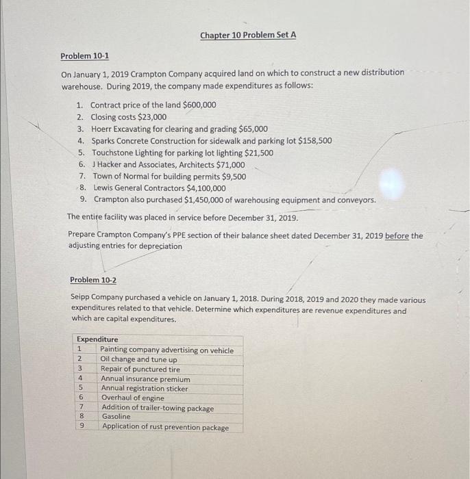  Chapter 10 Problem Set A Problem 10-1 On January 1, 2019
