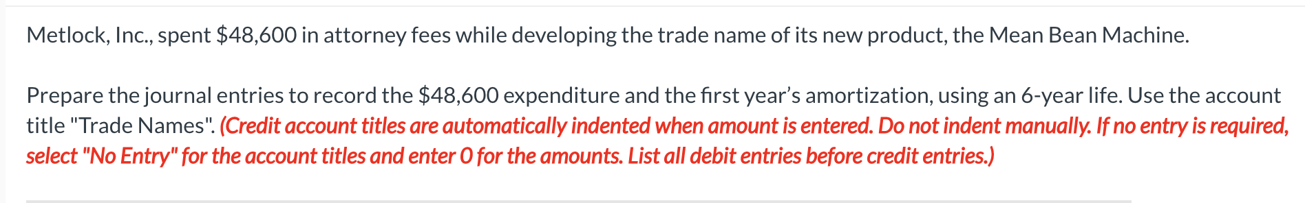  Metlock, Inc., spent $48,600 in attorney fees while developing the trade