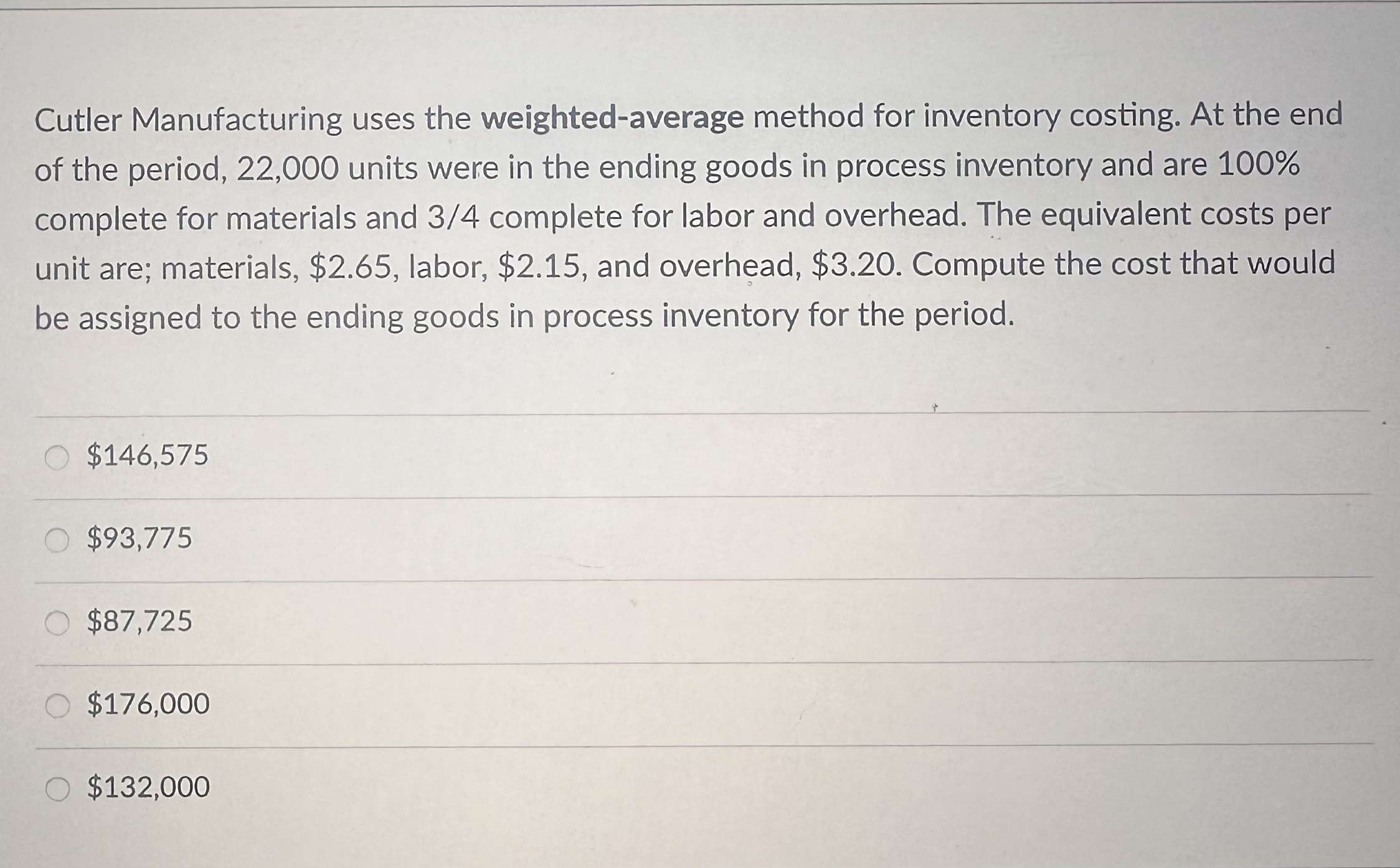  Cutler Manufacturing uses the weighted-average method for inventory costing. At the