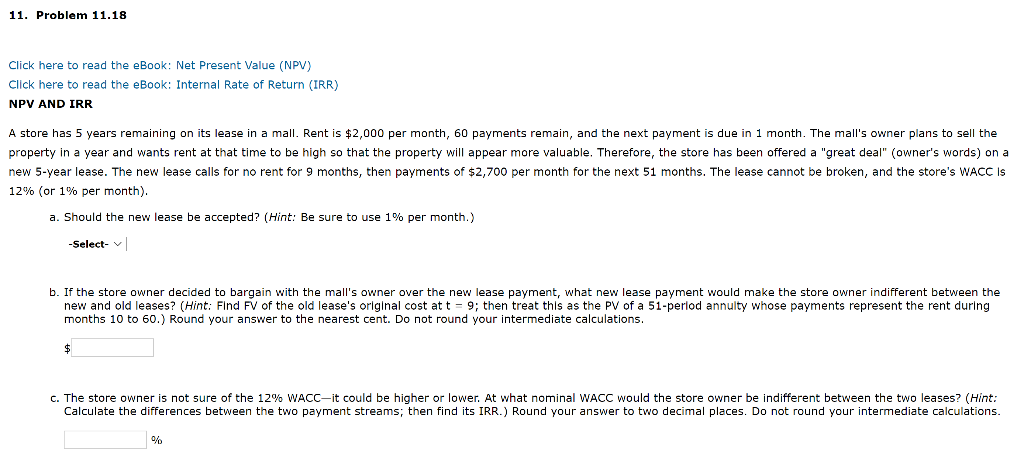 11. Problem 11.18 Click here to read the eBook: Net Present