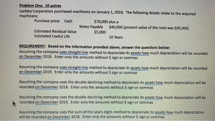 Please answer quickly, will give thumbs up! Problem One: 10 points Lockley