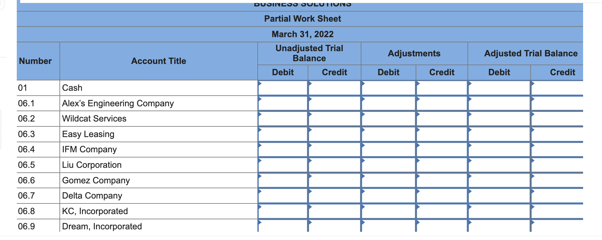 Prepare a 6-column work sheet that includes the unadjusted trial balance, the