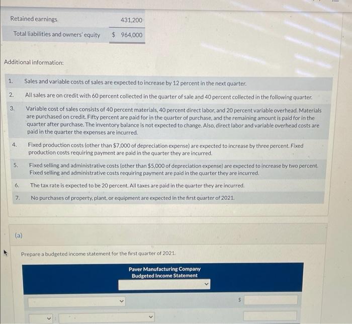 operations for the Paver Manufacturing Company for the fourth quarter of 2020