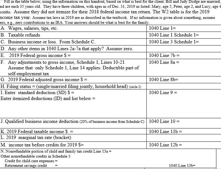  Fill in the table below, using the information on this handout,