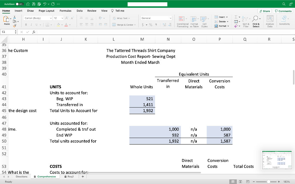 Comprehensive Problern Chapters 16-20 ReqC1. Complete a production cost repo 2 of