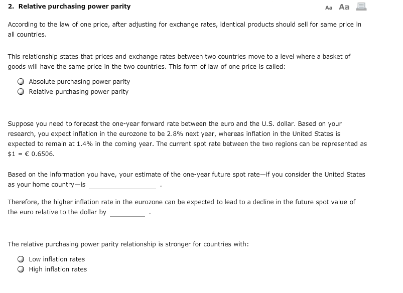 2. Relative purchasing power parity Aa Aa E According to the