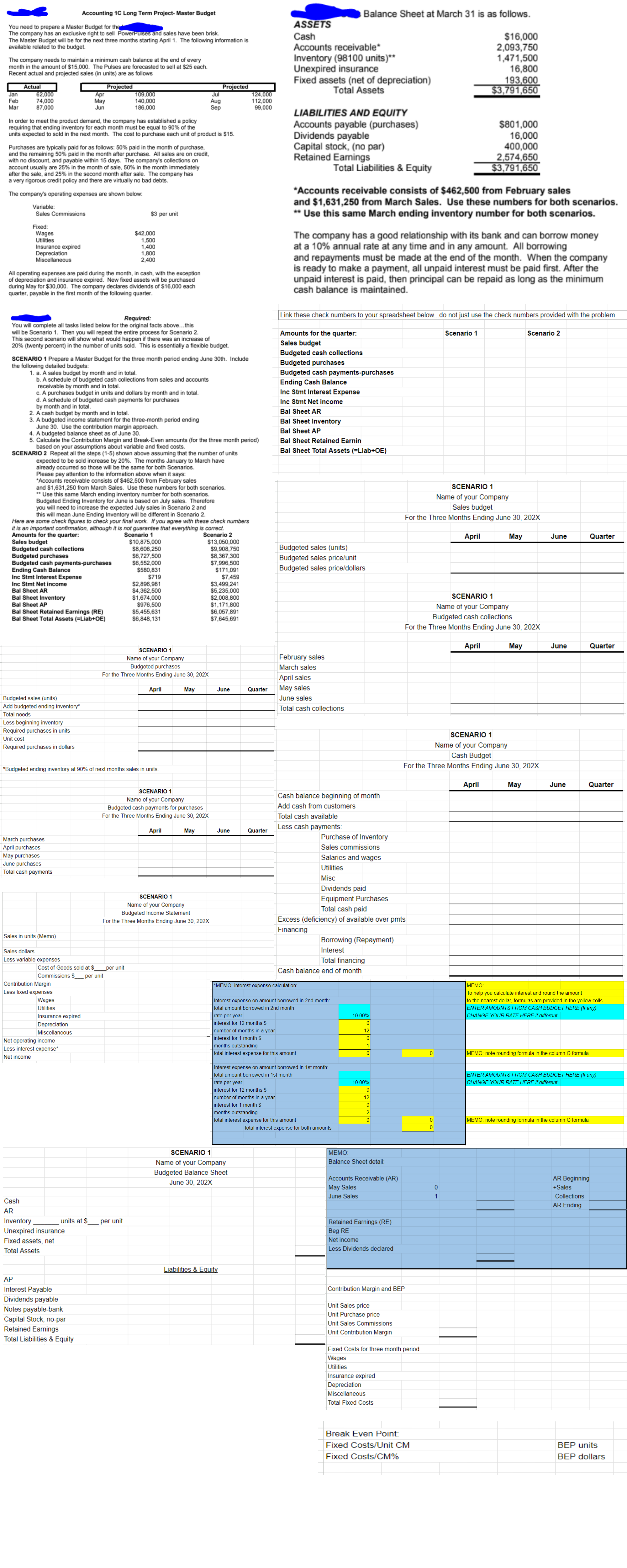 Accounting IC Long Term Project- Master Budget You need to prepare a