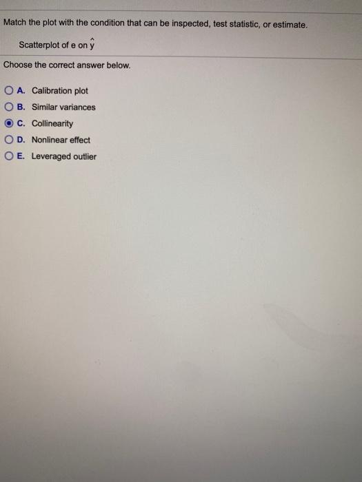  Match the plot with the condition that can be tested, test