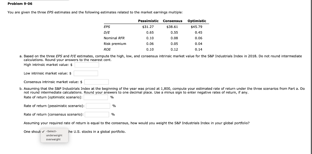  Problem 9-06 You are given the three EPS estimates and the
