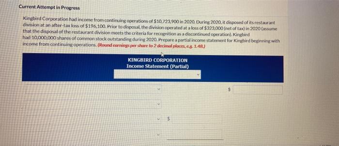  Current Attempt in Progress Kingbird Corporation had income from continuing operations