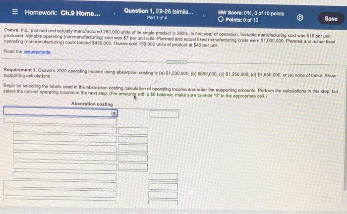  Homework: Ch.9 Home... Question 1, E9-26 (simila... HW Score: 0%, 0