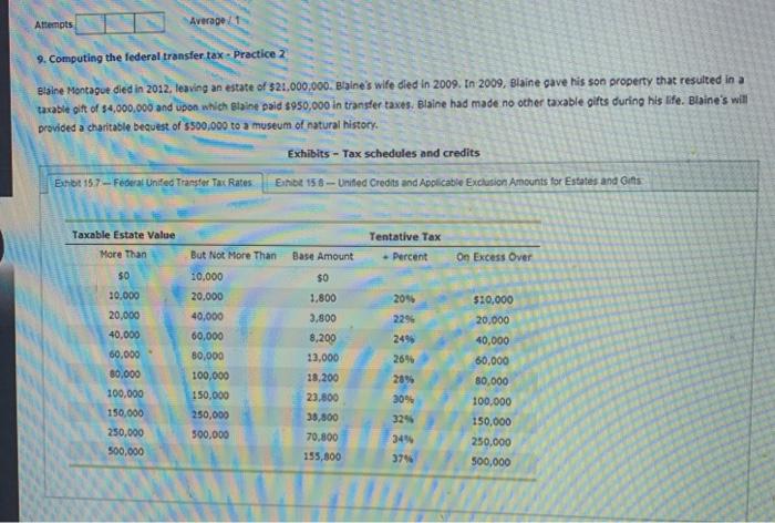  Attempts Average 1 9. Computing the federal transfer tax - Practice
