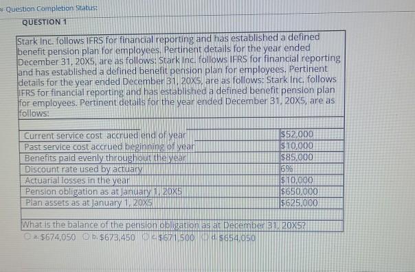 Question Completion Status: QUESTION 1 Stark Inc follows IFRS for financial
