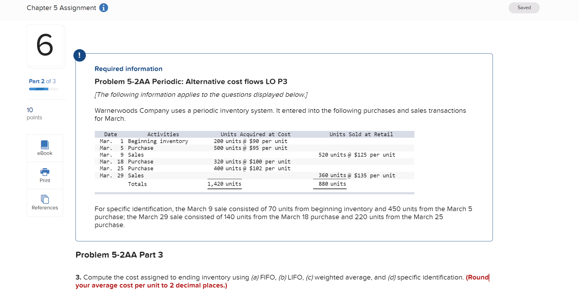of 3 Problem 5-2AA Periodic: Alternative cost flows LO P3 [The following