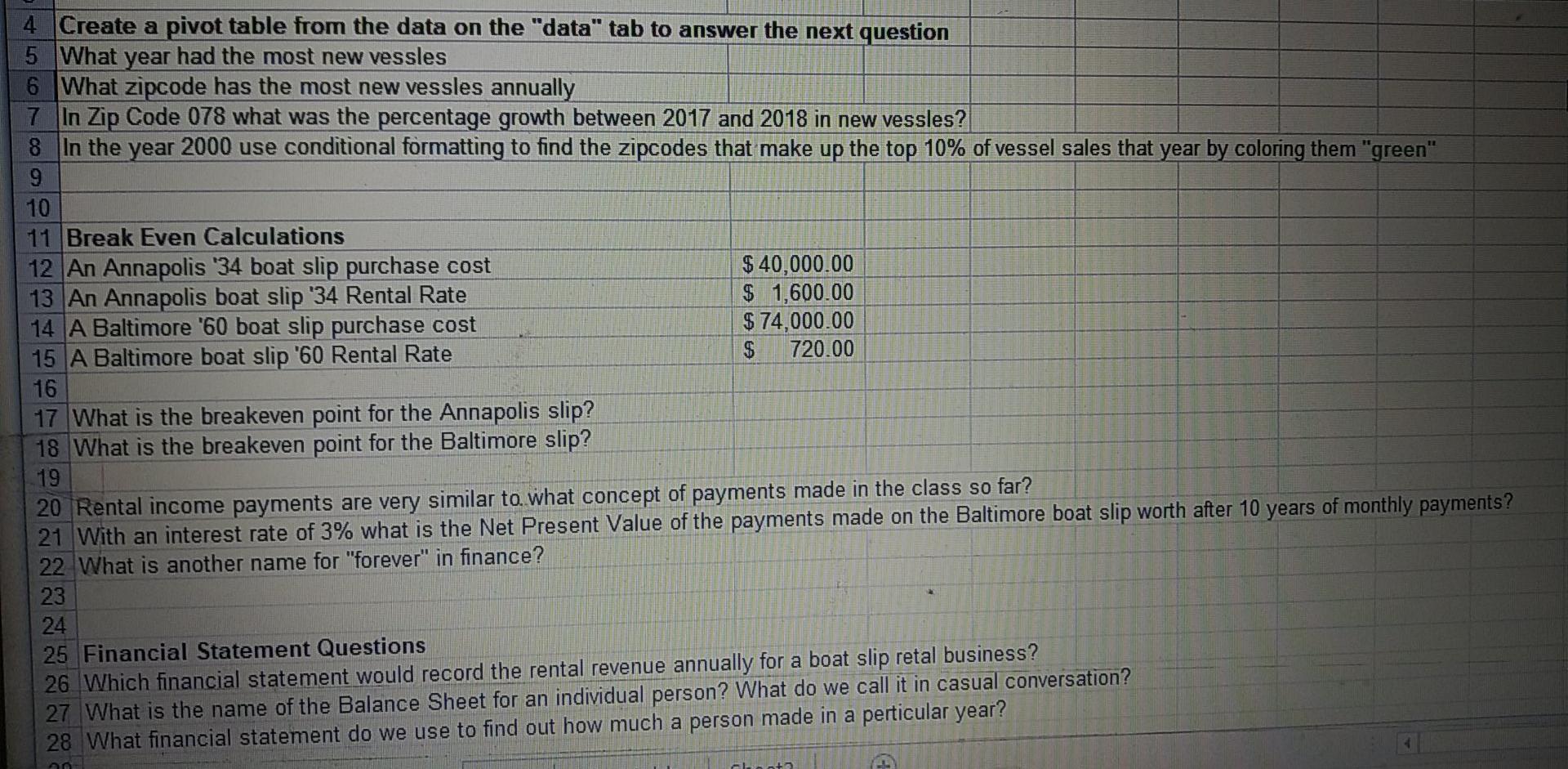 on the "data" tab to answer the next question 5 What year
