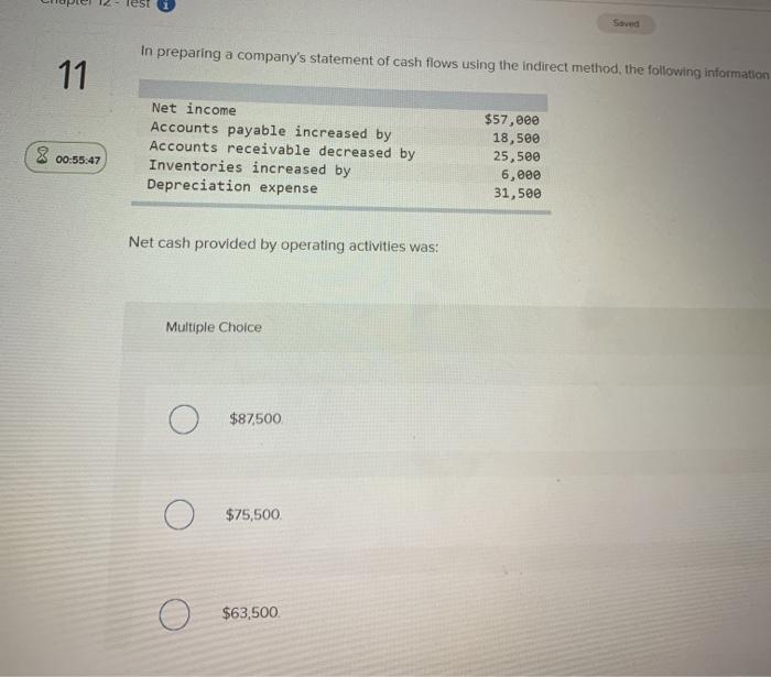  Saved In preparing a company's statement of cash flows using the