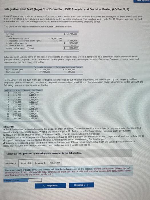 I need help with the section "required B" - | Integrative Case
