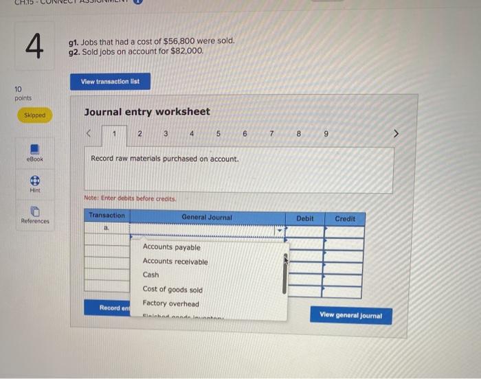 job order costing LO P1, P2, P3, P4 10 points Skipped Prepare