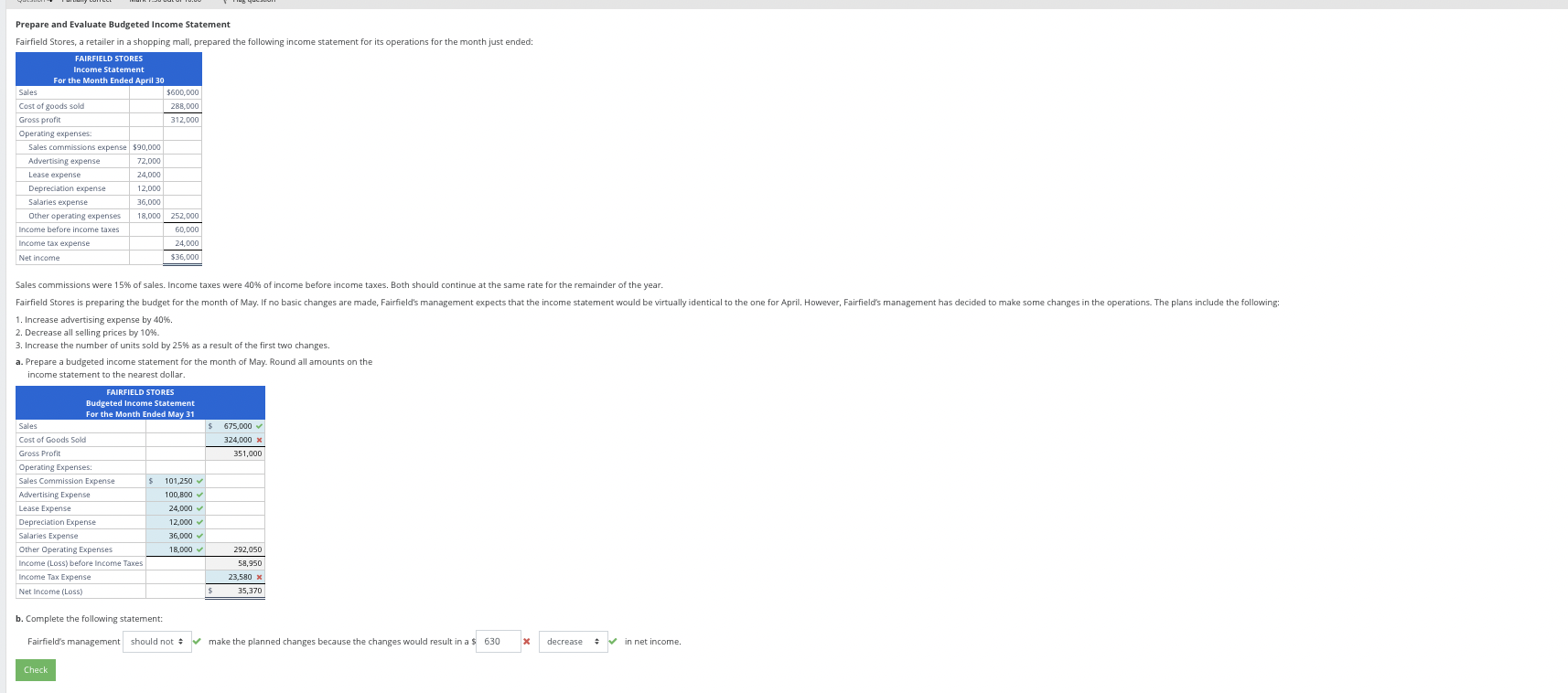  ExtraC Prepare and Evaluate Budgeted Income Statement Fairfield Stores, a retailer