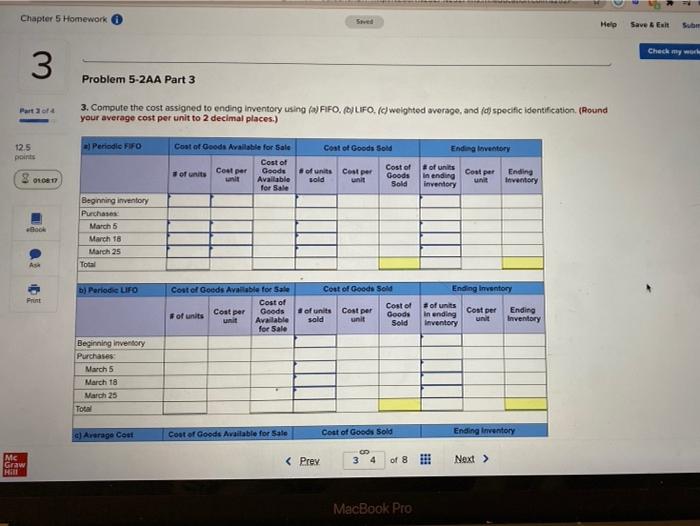 Homework Chec 2 Part 2 of 4 Required information Problem 5-2AA Periodic: