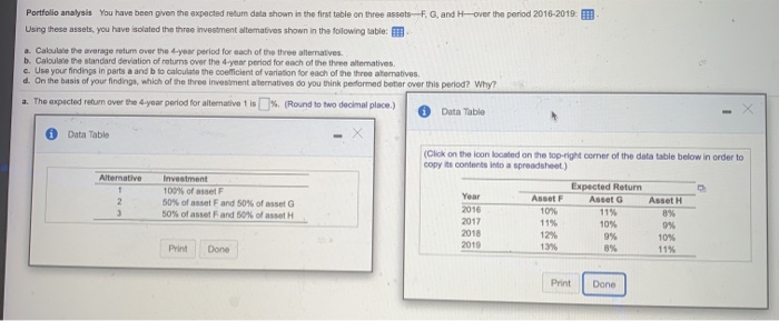  Portfolio analysis You have been given the expected retum data shown