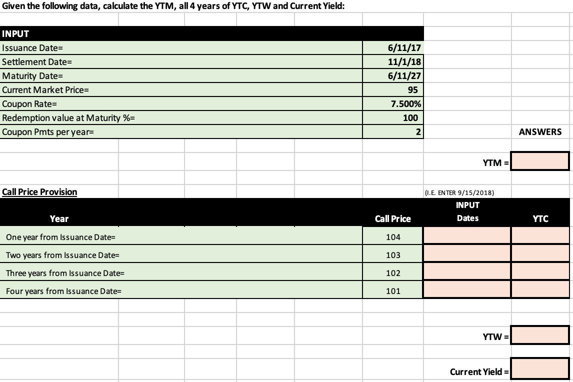  Implement your formulation in Excel and show formula used Given the