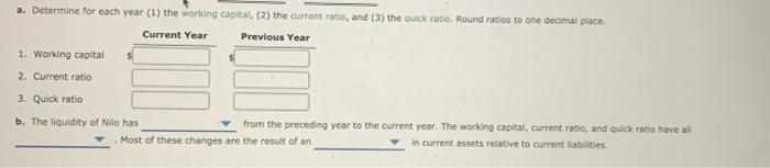 sheet of Nilo Company at the end of two recent fiscal years: