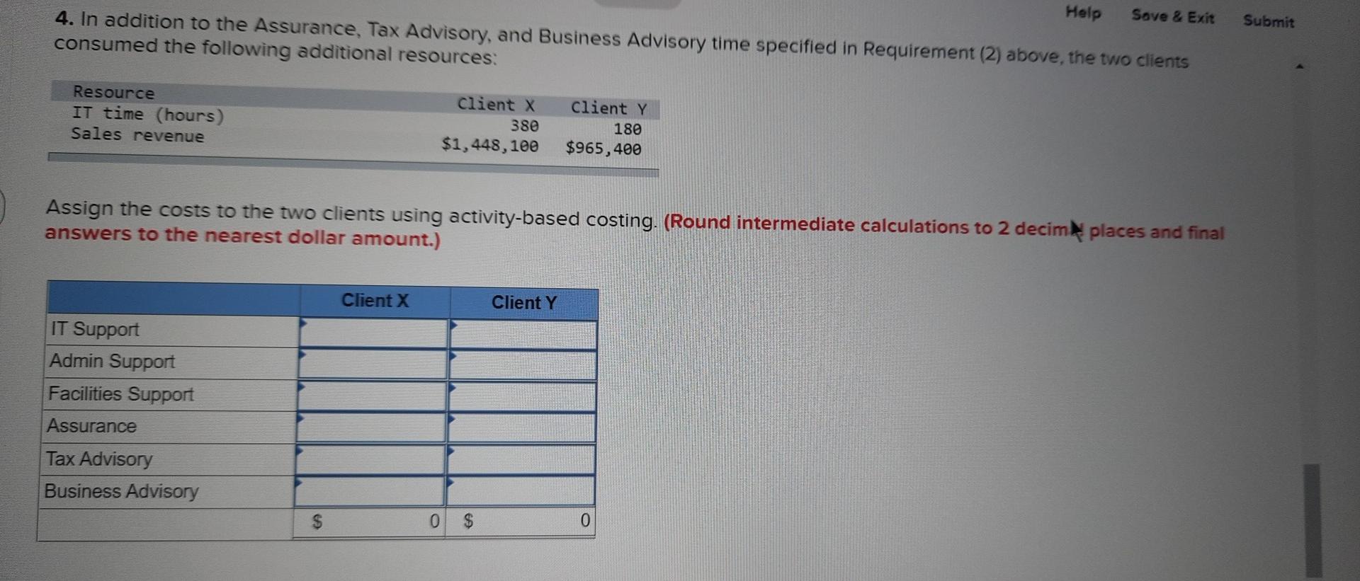 Departments Assurance 834,300 Tax Advisory 599,000 Business Advisory 766,200 $3,366,850 The existing