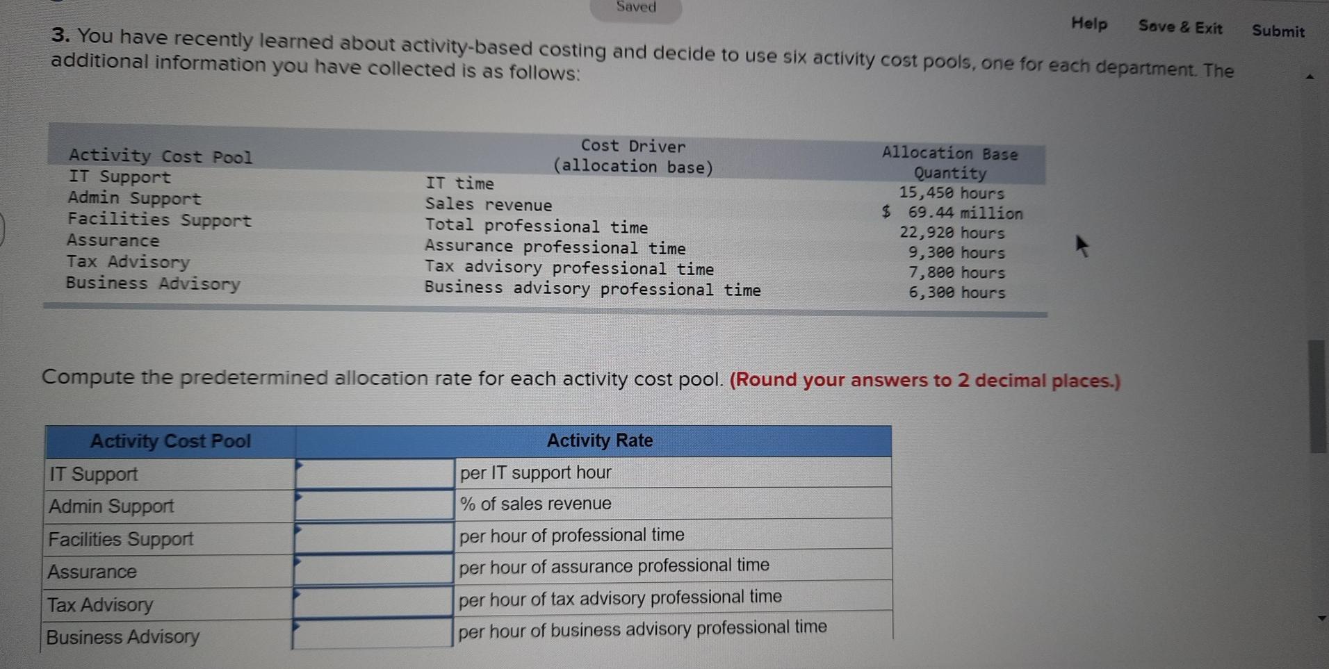 cost allocation system is designed as follows: (1) the support department costs
