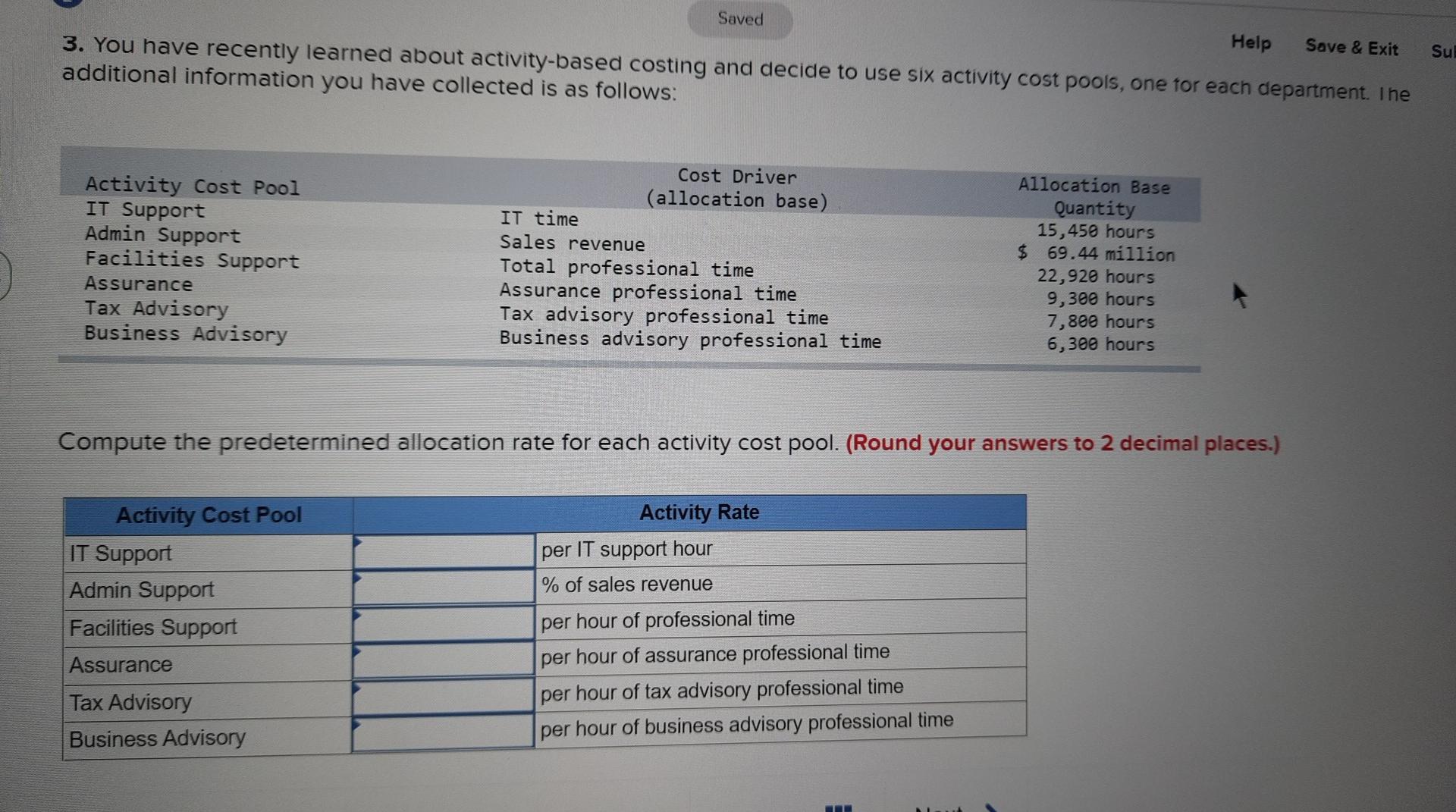 department costs are allocated to individual clients. The support department costs are
